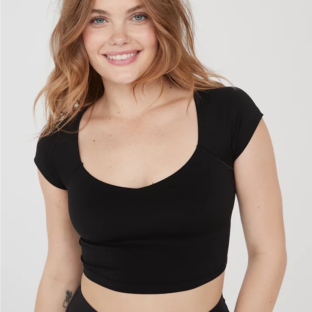 aerie scoop neck black ribbed top